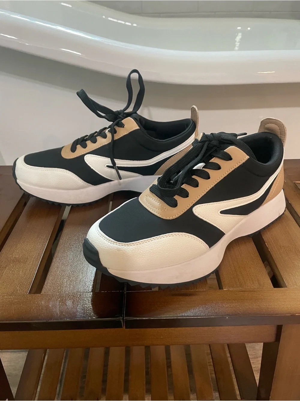 Dolce Vita Chunky Black, White & Tan Sneakers